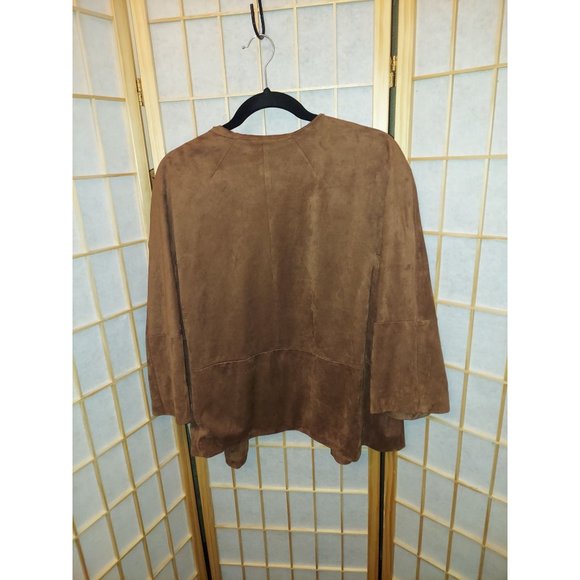 Chico's Autumn Brown faux Suede Jacket with Rich Gold Ring down each side of the - Picture 2 of 4